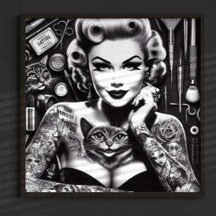 Poster Garota Tatuada Alternativa de Escola Antiga