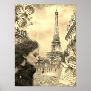 Poster Garota Victoriana Elegante E Gato Negro Em Paris