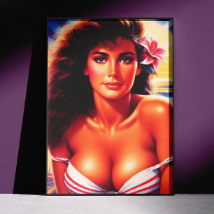 Póster Garota Vintage Quente de Verão