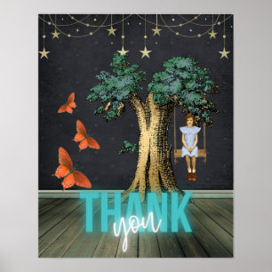 Poster Garota Whimsical Em Swing Surreal Obrigado