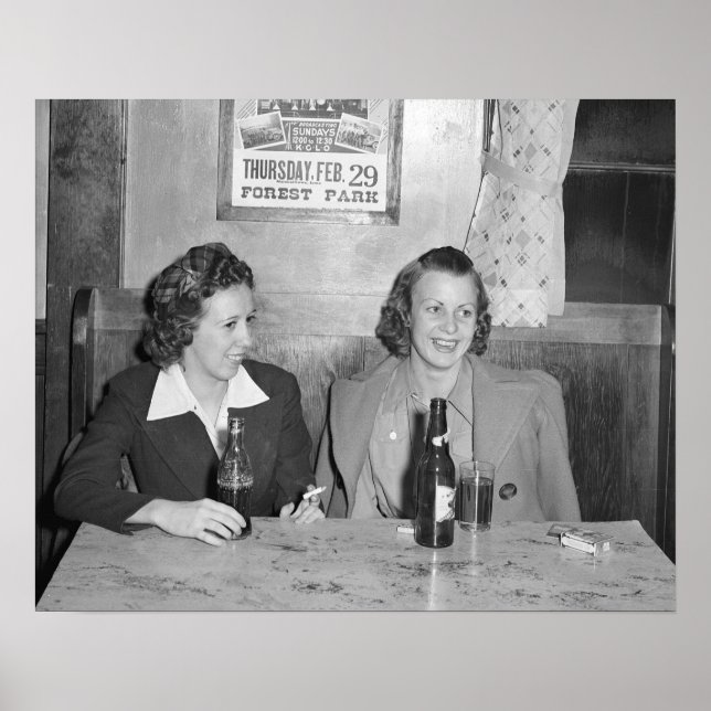 Póster Garotas no Bar, 1940. Foto Antiga (Frente)