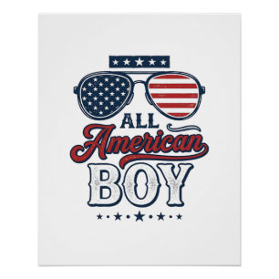 Póster Garoto Americano Óculos de Sol Patrióticos Camisa 