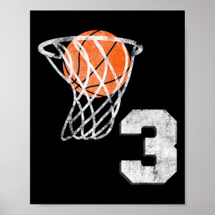 Poster Garoto De aniversário de 3 anos Basquete Três Rapa