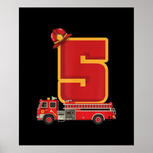 Poster Garoto de aniversário de 5 anos oferece bombeiro
