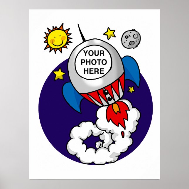 Poster garoto do espaço de foguete - adicione sua própria (Frente)