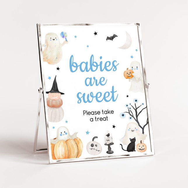 Poster Garoto Halloween Bebês Pequenos São Doces (A Little Boo Baby Shower Babies are Sweet Sign)