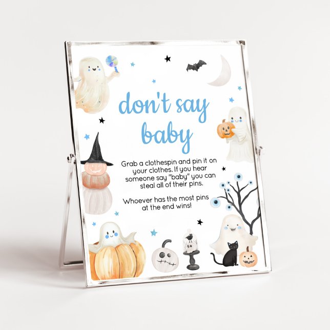 Poster Garoto Halloween Pequeno Boo Não Diga Amor (A Little Boo Baby Shower Don't Say Baby Sign)