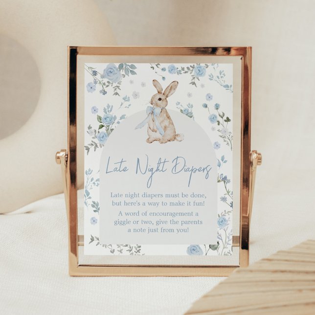 Poster Garoto Um Chá de fraldas De Boca Tarde Fraldas Not (Blue Some Bunny Baby Shower Late Night Diapers Sign)