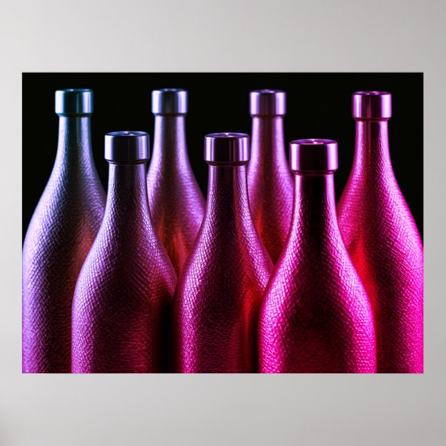 Poster Garrafa de Aço Retro Cor Roxo Escuro numa Parede (Frente)