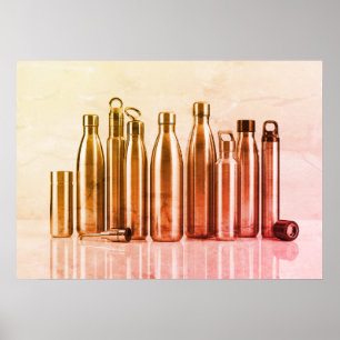 Poster Garrafa de água de aço retrô Golden Rose na parede
