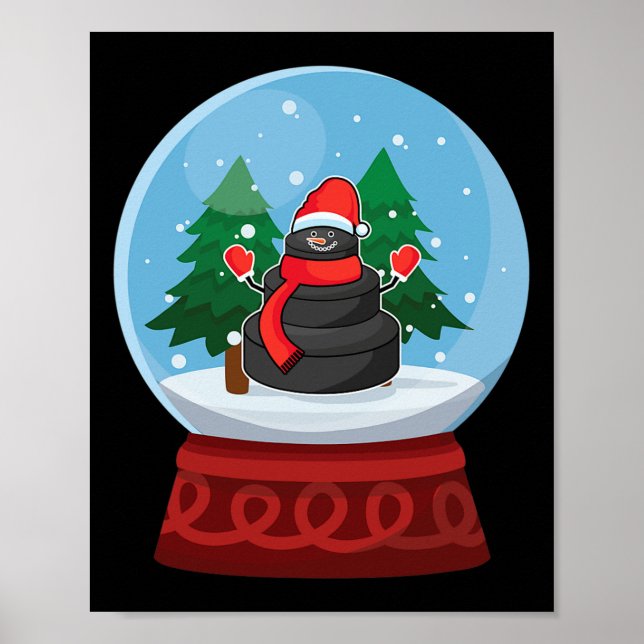 Poster Garrafa de Neve de Natal de Hóquei no Gelo Boneco  (Frente)