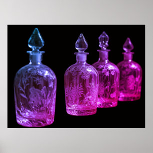 Poster Garrafa de Perfume de Vidro Riscado Retro Vermelho