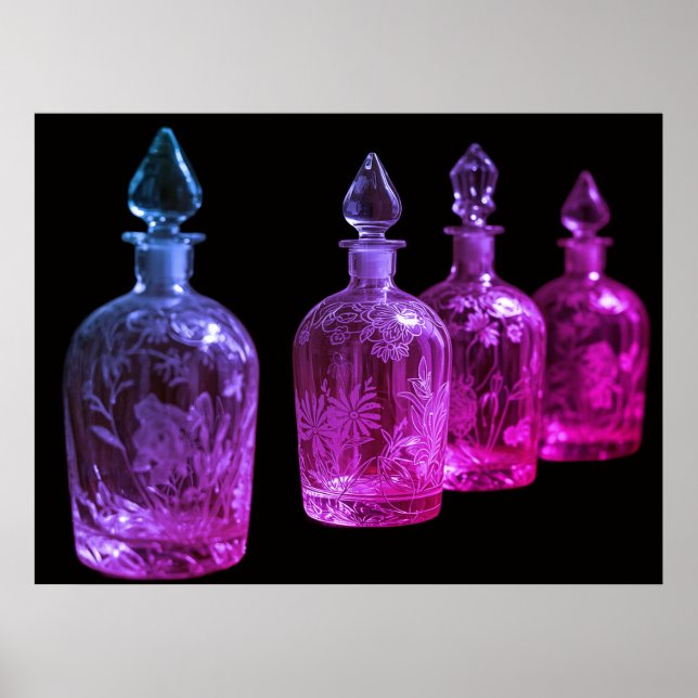 Poster Garrafa de Perfume de Vidro Riscado Retro Vermelho (Frente)