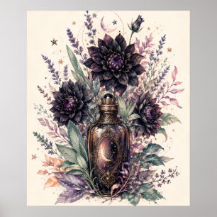 Poster Garrafa de Poção Witchy Black Dahlia Celestial