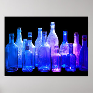 Poster Garrafa De Vidro Azul Estilo Retro Na Parede Da Ja