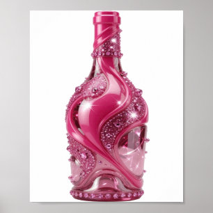 Poster Garrafa de vidro cor-de-rosa prateada dinâmica com
