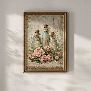 Poster Garrafa de Vidro Floral Vintage
