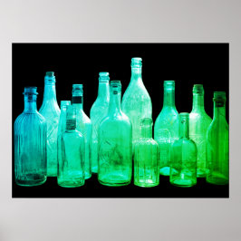 Poster Garrafa De Vidro Verde Estilo Retro Na Parede Da J