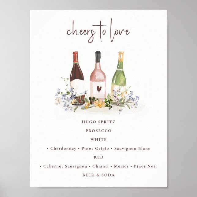 Poster Garrafa de Vinho de Flor Silvestre Sinal de Bebida (Frente)