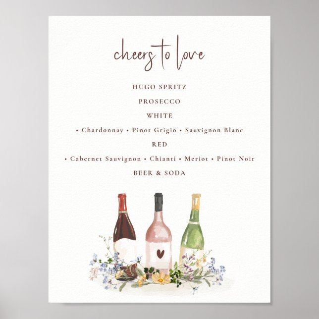Poster Garrafa de Vinho de Flor Silvestre Sinal de Bebida (Frente)