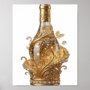 Poster Garrafa de vinho dourada Edgy Gold