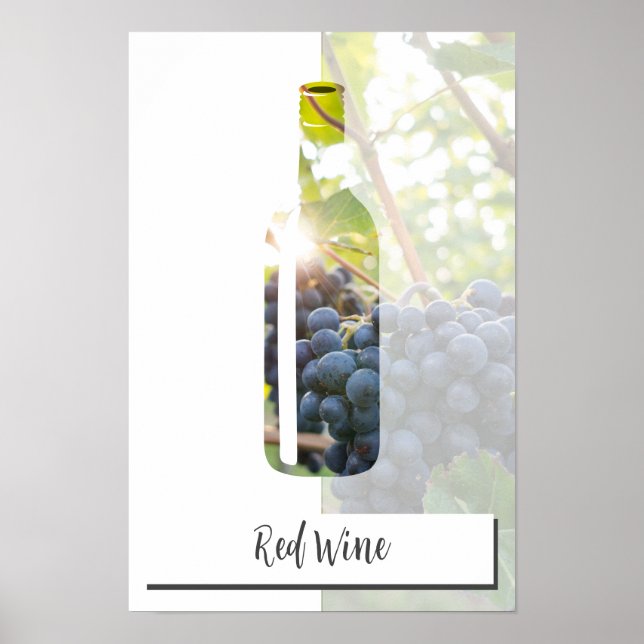 Poster Garrafa de Vinho Tinto Vermelha com Foto e Texto P (Frente)