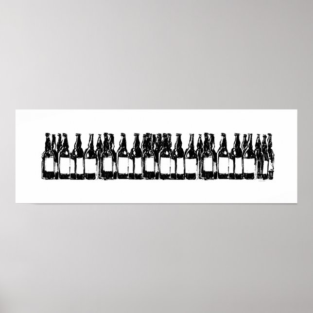 Póster Garrafas brancas e pretas de cerveja, bebendo (Frente)