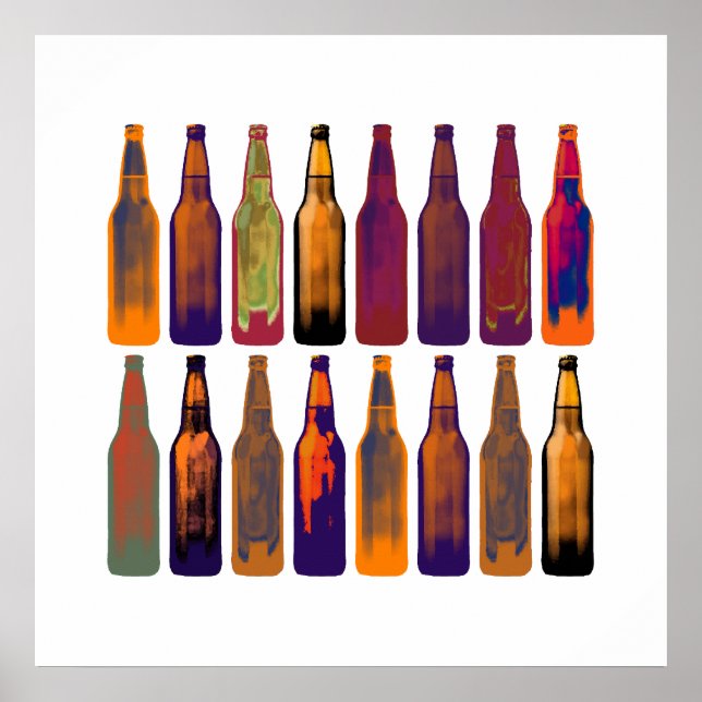 Póster garrafas de cerveja coloridas (Frente)