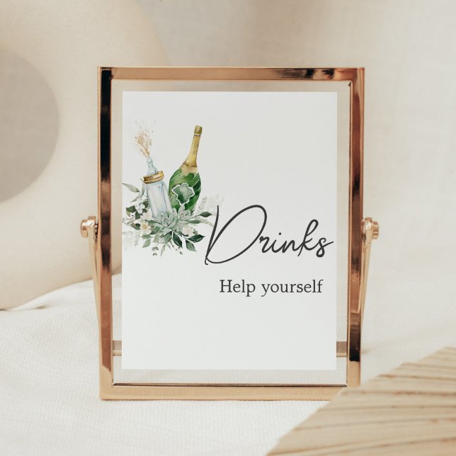 Poster Garrafas de Chá de fraldas (Poppin' Baby Bottles Baby Shower Drinks Sign)