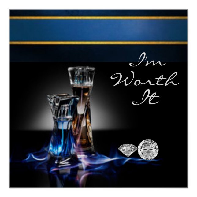 Póster Garrafas de perfume e diamantes Eu vale a pena (Frente)