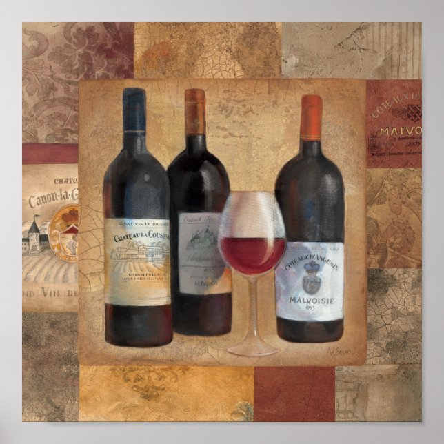 Poster Garrafas de vinho com vidro (Frente)