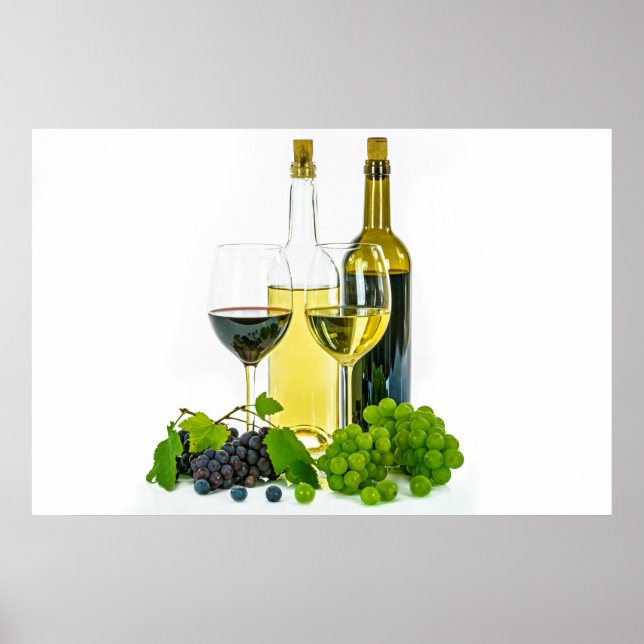 Poster Garrafas de vinho e óculos (Frente)