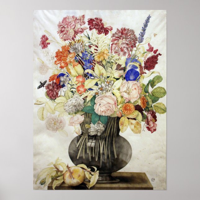 Poster Garzoni - Cravos, Flores Sobre Pedra Com Pesseguei (Frente)