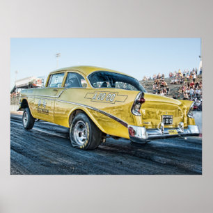 Póster gasser chevy do belair 1956 na tira do arrasto