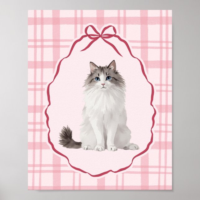 Poster Gata Boneca de Trapo Coquette Rosa Aquarela (Frente)