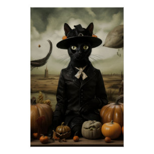 Póster Gata Bruxa com Abóboras