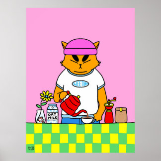 Poster Gata Café Colorida da Cozinha