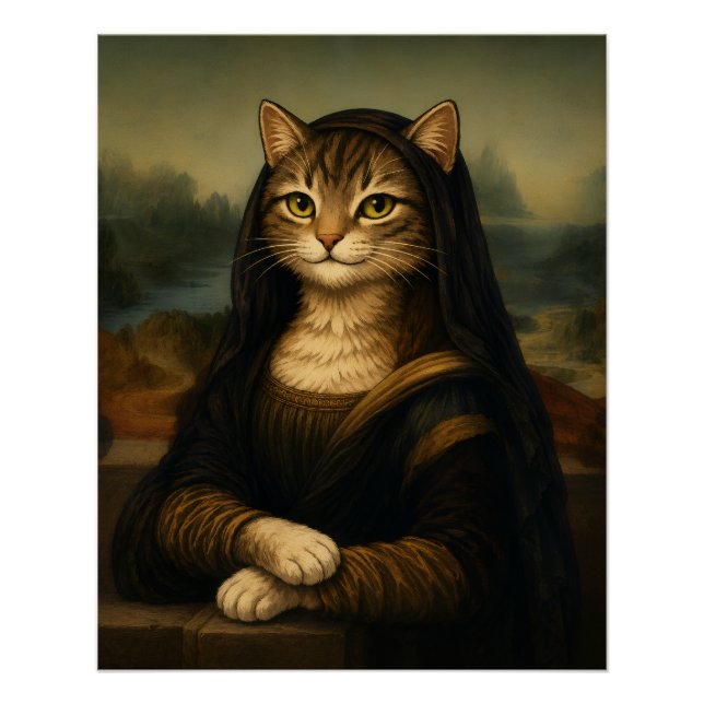 Póster Gata Mona Lisa Paródia Arte Renascentista (Frente)