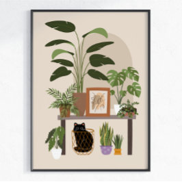 Poster Gata Preta Amante de Plantas Estética de Casa Acon