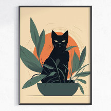 Gata Preta Botânica Amante de Plantas Minimalista
