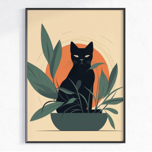 Poster Gata Preta Botânica Amante de Plantas Minimalista