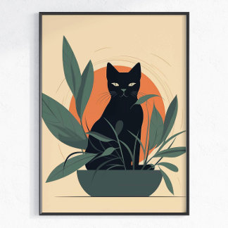 Poster Gata Preta Botânica Amante de Plantas Minimalista