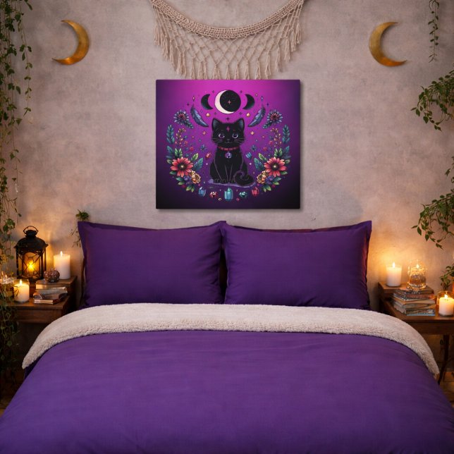 Poster Gata Preta Celestial Mística Roxo Rosa (Criador carregado)