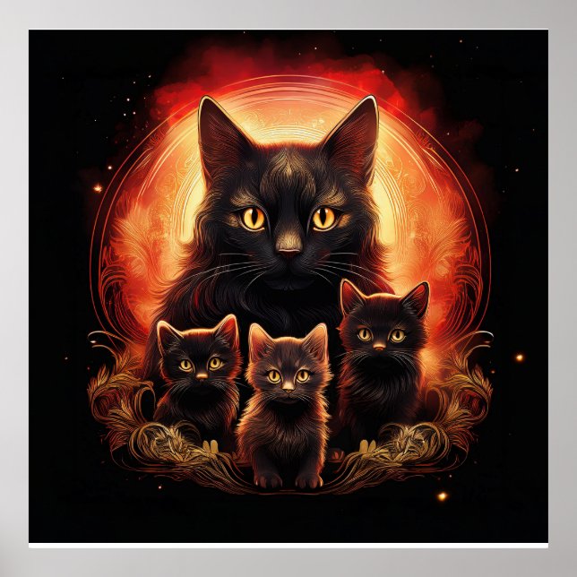 Poster Gata Preta E Seus Três Gatinhos (Frente)