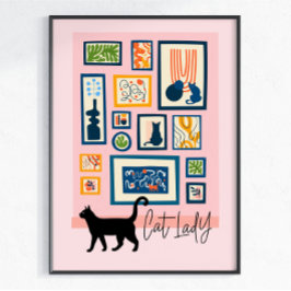 Poster Gata Senhora Colorido Decoração Moderna Amante de