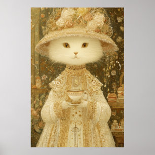 Poster Gata Senhora Snow – Gata Vitoriana com Xícara de C