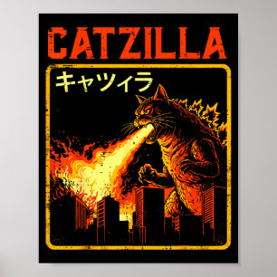 Poster Gatazilla Gato Monstro Divertido Paródia Japonesa