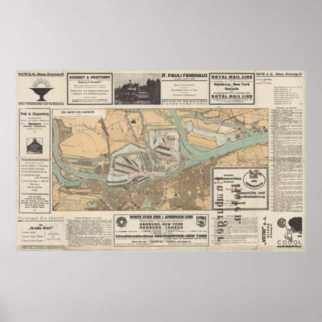 Poster Gateway to the World: Der Hafen von Hamburg Map (Frente)