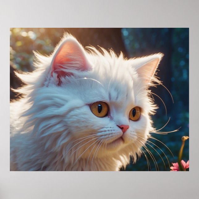 Poster *~*  Gatinha 5:4  Gatinho Branco Cabelo Longo Fofo (Frente)