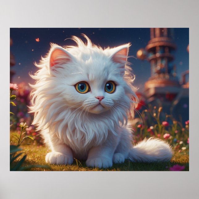 Poster *~*  Gatinha 5:4  Gatinho Branco Cabelo Longo Fofo (Frente)